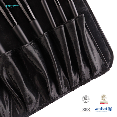 कॉस्मेटिक बैग के साथ सिंथेटिक बकरी बाल ब्लैक फेर्रू 7 पीस मेकअप ब्रश सेट