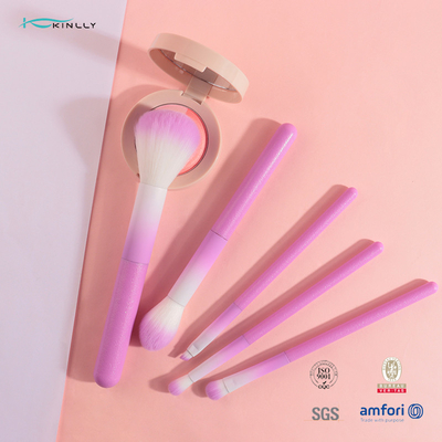 रंगीन 5pcs कॉस्मेटिक मेकअप ब्रश गुलाबी प्लास्टिक हैंडल के साथ सेट करें